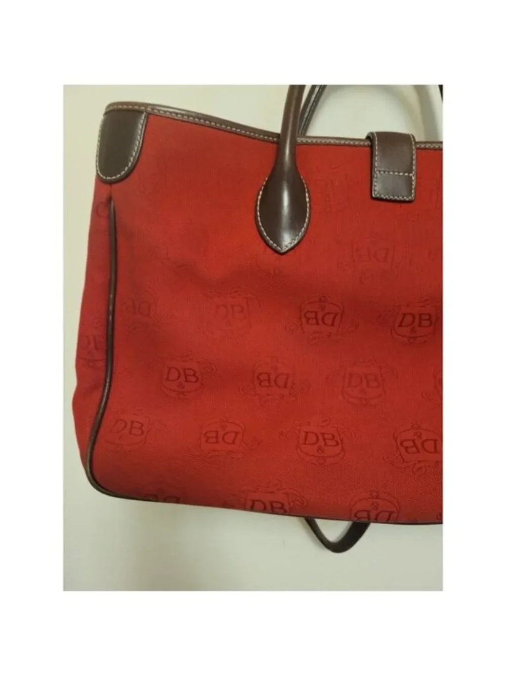 Dooney & Bourke Red Canvas Leather Satchel Tote Bag Matching Pouch Classic Prep
